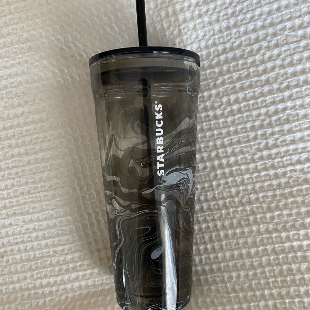 Starbucks glass marble tumbler used /damaged
